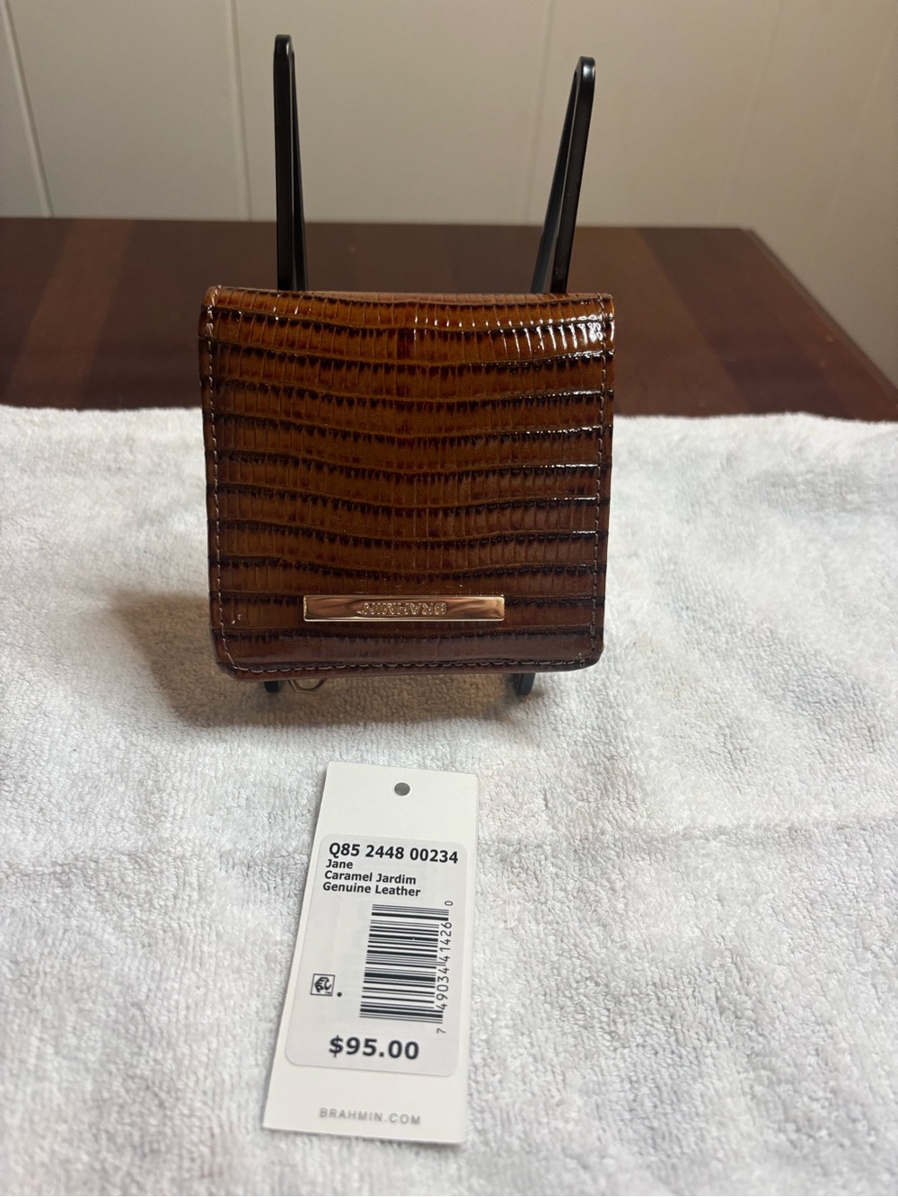 Brahmin Jane Compact Wallet in Caramel Jardín Embossed Leather